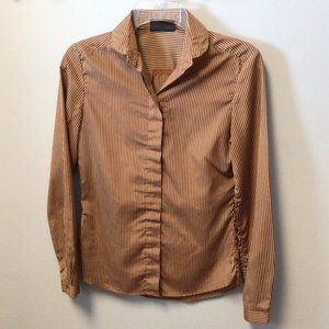 Brown and Tan vertical striped blouse